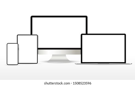 Realistic set of Monitor, laptop, tablet and smartphone