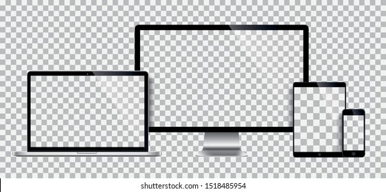 Realistic set of monitor, laptop, tablet, smartphone - Stock Vector illustration