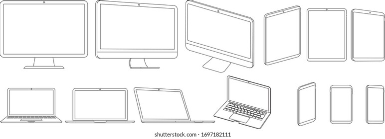 Realistic set of monitor, laptop, tablet, smartphone