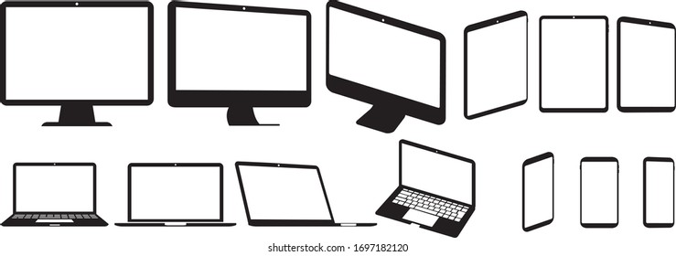 Realistic set of monitor, laptop, tablet, smartphone