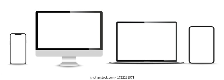 Realistic set of monitor, laptop, tablet, smartphone - Stock Vector illustration.