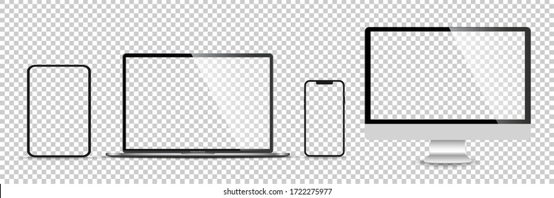 Realistic set of monitor, laptop, tablet, smartphone - Stock Vector illustration. - Shutterstock ID 1722275977