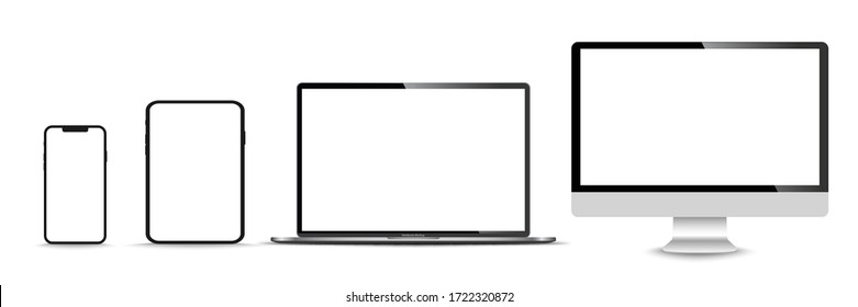 Реалистичный набор монитора, ноутбука, планшета, смартфона - иллюстрация Stock Vector.