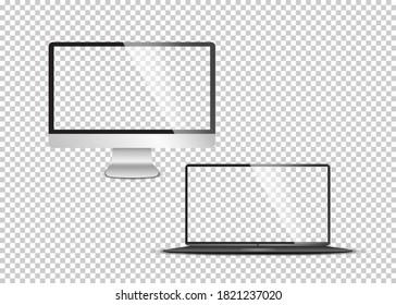 Realistic set of monitor, laptop, tablet, smartphone - Stock Vector illustration.