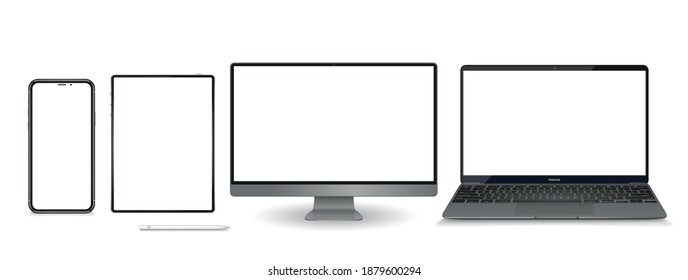 Realistic Set Monitor Laptop Tablet Smartphone Stock Vector Royalty Free 1879600294 Shutterstock 