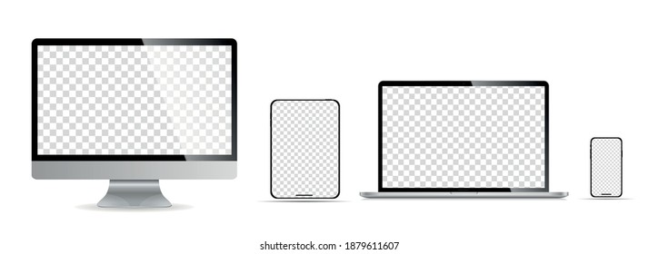 Conjunto realista de monitor, laptop, tablet, smartphone - Ilustración de vectores de stock.