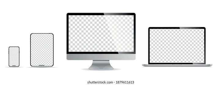 Realistic set of monitor, laptop, tablet, smartphone - Stock Vector illustration.