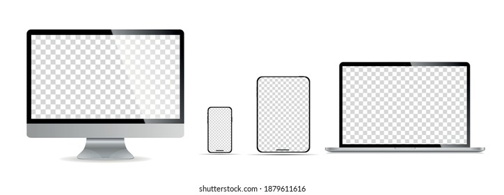 Realistic set of monitor, laptop, tablet, smartphone - Stock Vector illustration.