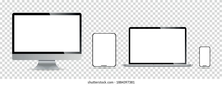 Conjunto realista de monitor, laptop, tablet, smartphone - Ilustración de vectores de stock.