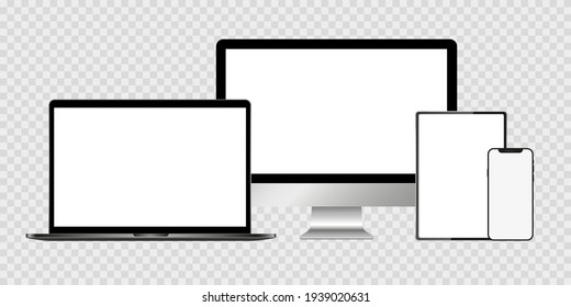 Realistic set of monitor, laptop, tablet, smartphone. Stock Vector illustration.