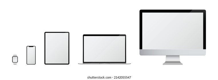 Realistic set of monitor, laptop, tablet, smartphone, smart watch - Stock Vector illustration isolated on white background. EPS 10