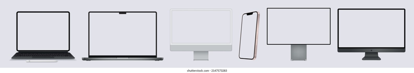 Realistic set of monitor, laptop, tablet, smartphone - Stock Vector illustration.