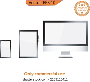 Realistic Set Of Monitor, Laptop, Tablet, Smartphone - Stock Vector. Electronic Gadgets. 