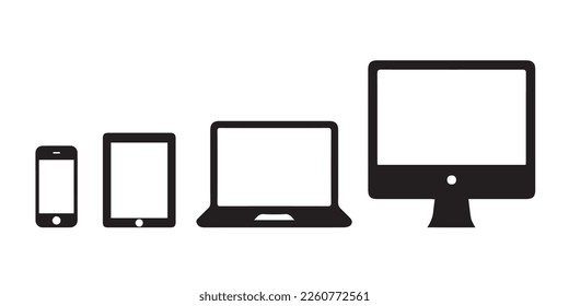 Realistic set of monitor, laptop, tablet, smartphone  Vector illustration