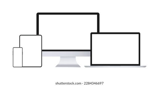 Conjunto realista de monitor, laptop, tablet, smartphone Mockup. Parodias de dispositivos para la aplicación ui ux y el sitio web