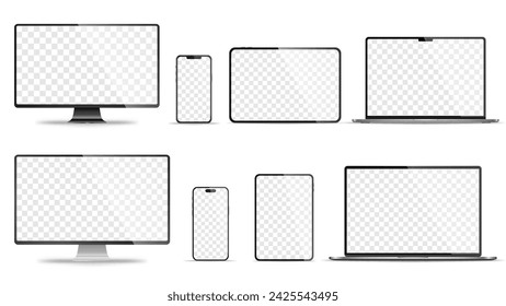 Realistic set of monitor, laptop, tablet, smartphone - PNG. Vector illustration	
