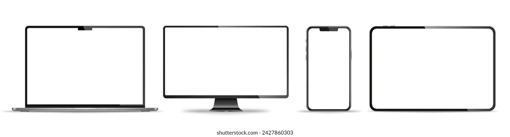 Realistic set of monitor, laptop, tablet, smartphone - PNG. Vector illustration	