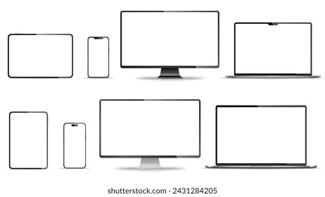 Realistic set of monitor, laptop, tablet, smartphone - PNG. Vector illustration	