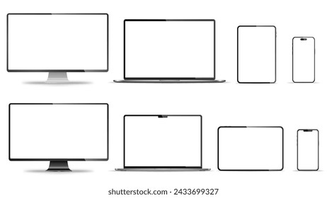 Realistic set of monitor, laptop, tablet, smartphone - PNG. Vector illustration	