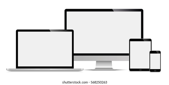 Realistic set of monitor, laptop, tablet, smartphone - Stock Vector illustration