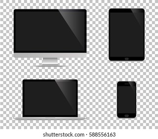 Realistic set of monitor, laptop, tablet, smartphone - Stock Vector