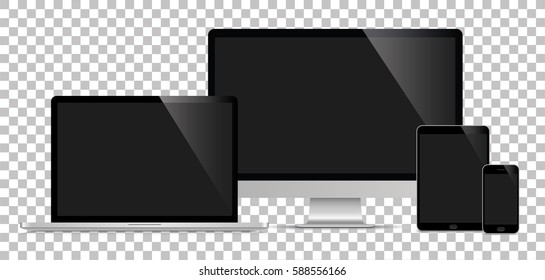 Realistic set of monitor, laptop, tablet, smartphone - Stock Vector