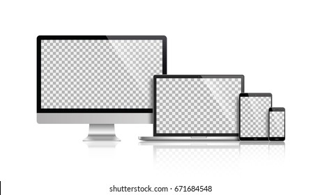 Realistic set of monitor, laptop, tablet, smartphone - Stock Vector illustration