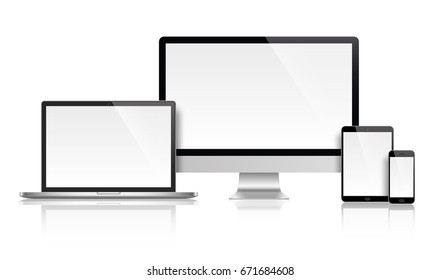 Realistic set of monitor, laptop, tablet, smartphone - Stock Vector illustration