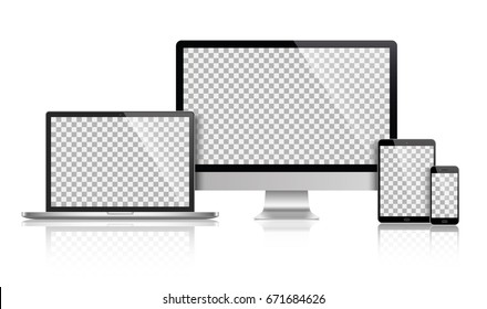 Realistic set of monitor, laptop, tablet, smartphone - Stock Vector illustration