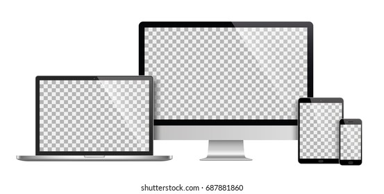 Realistic set of monitor, laptop, tablet, smartphone - Stock Vector illustration - Shutterstock ID 687881860