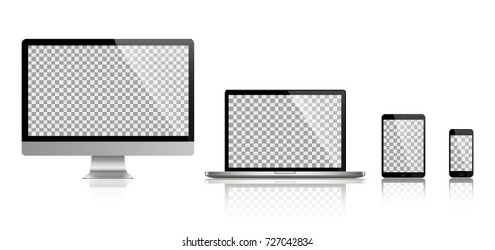 Realistic set of monitor, laptop, tablet, smartphone - Stock Vector illustration