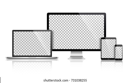 Realistic set of monitor, laptop, tablet, smartphone - Stock Vector.