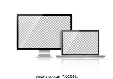 Realistic set of monitor, laptop, tablet, smartphone - Stock Vector.