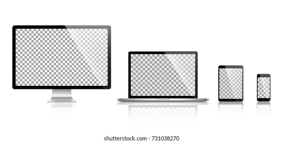 Realistic set of monitor, laptop, tablet, smartphone - Stock Vector.