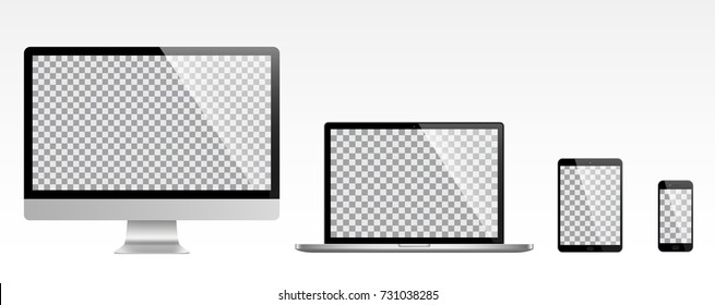 Realistic set of monitor, laptop, tablet, smartphone - Stock Vector.