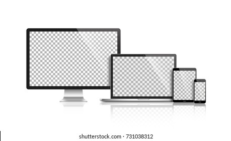 Realistic set of monitor, laptop, tablet, smartphone - Stock Vector.