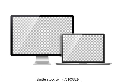 Realistic set of monitor, laptop, tablet, smartphone - Stock Vector.