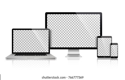 Realistic set of monitor, laptop, tablet, smartphone - Stock Vector illustration