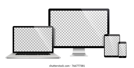 Realistic set of monitor, laptop, tablet, smartphone - Stock Vector illustration