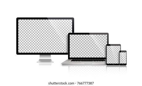 Realistic set of monitor, laptop, tablet, smartphone - Stock Vector illustration