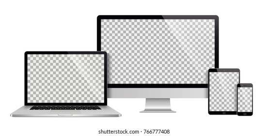 Realistic set of monitor, laptop, tablet, smartphone - Stock Vector illustration