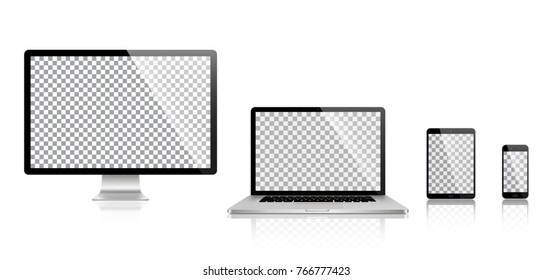 Realistic set of monitor, laptop, tablet, smartphone - Stock Vector illustration