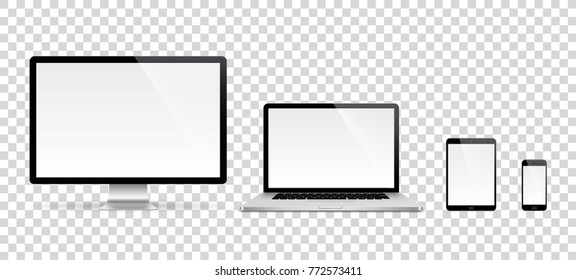 Realistic set of monitor, laptop, tablet, smartphone - Stock Vector illustration