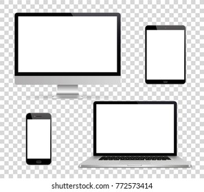 Realistic set of monitor, laptop, tablet, smartphone - Stock Vector illustration