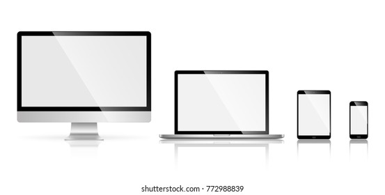 Realistic set of monitor, laptop, tablet, smartphone - Stock Vector illustration