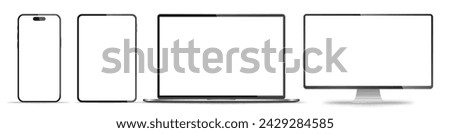 Realistic set of monitor, laptop, tablet, smartphone - PNG. Vector illustration	