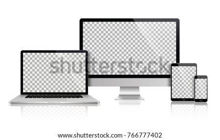 Realistic set of monitor, laptop, tablet, smartphone - Stock Vector illustration