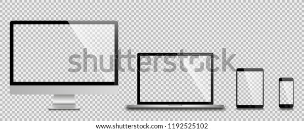 Realistic set of monitor, laptop, tablet,\
smartphone - Stock Vector\
illustration