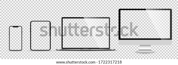Realistic set of monitor, laptop, tablet,\
smartphone - Stock Vector\
illustration.