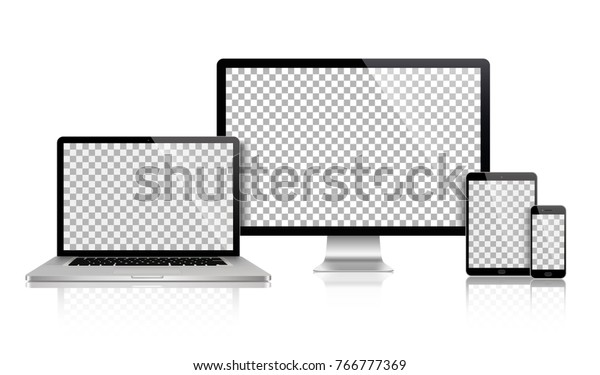 モニタ ノートパソコン タブレット スマートフォンのリアルなセット ベクター画像イラスト のベクター画像素材 ロイヤリティフリー